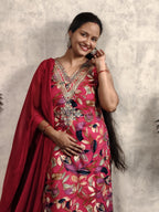 Pink Floral Print Rayon Kurtia Set with Dupatta