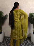 Olive Green Ikat Print Kurti Set with Dupatta