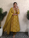 Mustard Yellow Ikat Print Kurti Set with Dupatta