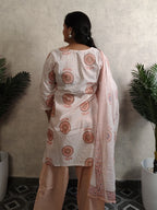 Off-White Sunflower Block Print Cotton Kurti Salwar Set with Dupatta