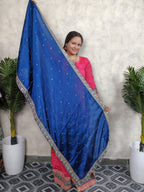 Hot Pink & Royal Blue Embroidered Silk Sharara Set with Dupatta