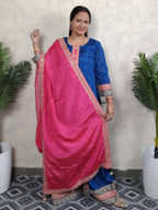 Royal Blue & Hot Pink Embroidered Silk Sharara Set with Dupatta