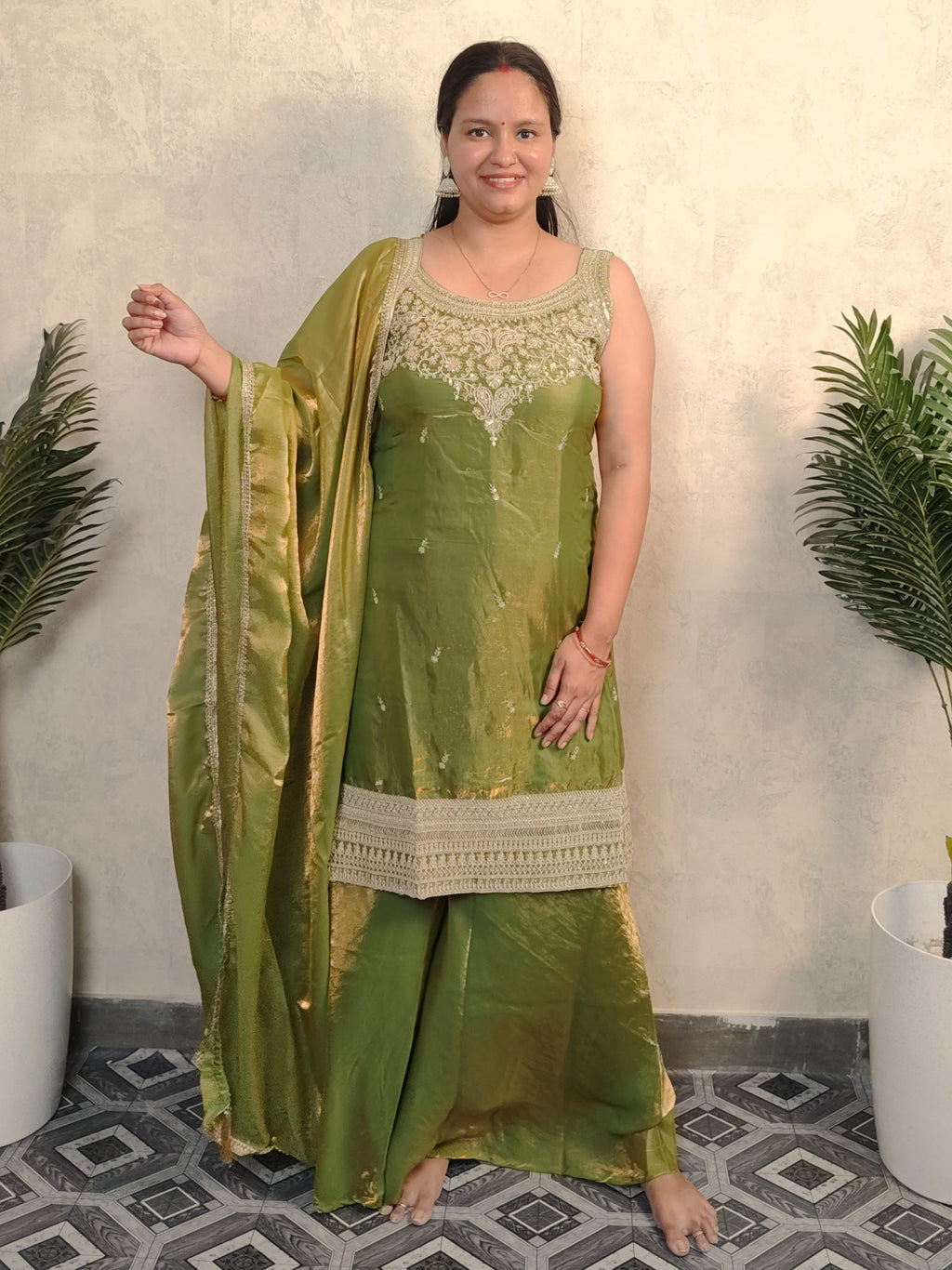 Mehendi Green Zari Embroidered Silk Sharara Set with Dupatta