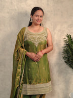 Mehendi Green Zari Embroidered Silk Sharara Set with Dupatta
