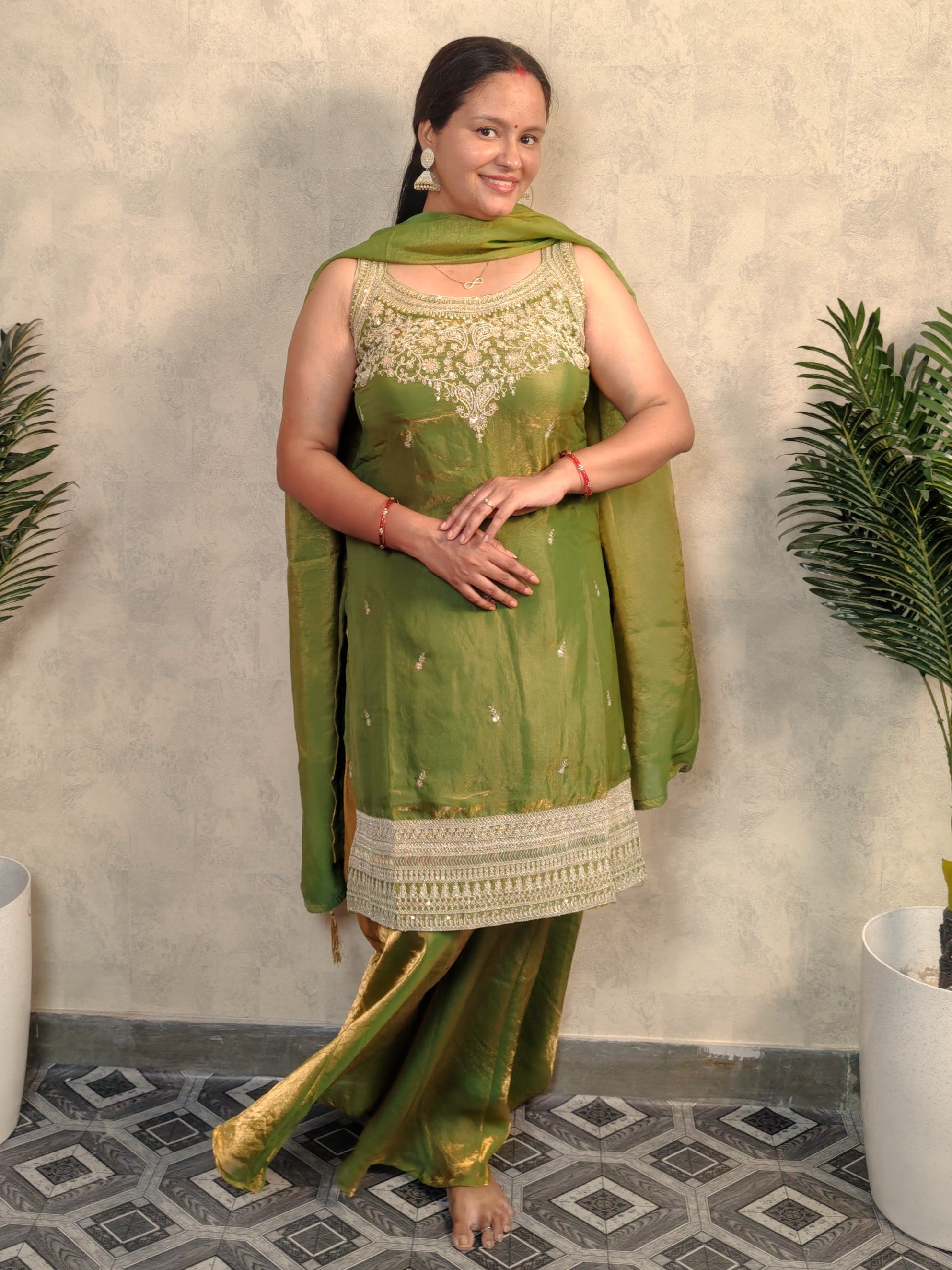 Mehendi Green Zari Embroidered Silk Sharara Set with Dupatta