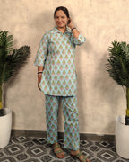 Sky Blue Printed Cotton Co-ord Set
