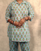 Sky Blue Printed Cotton Co-ord Set