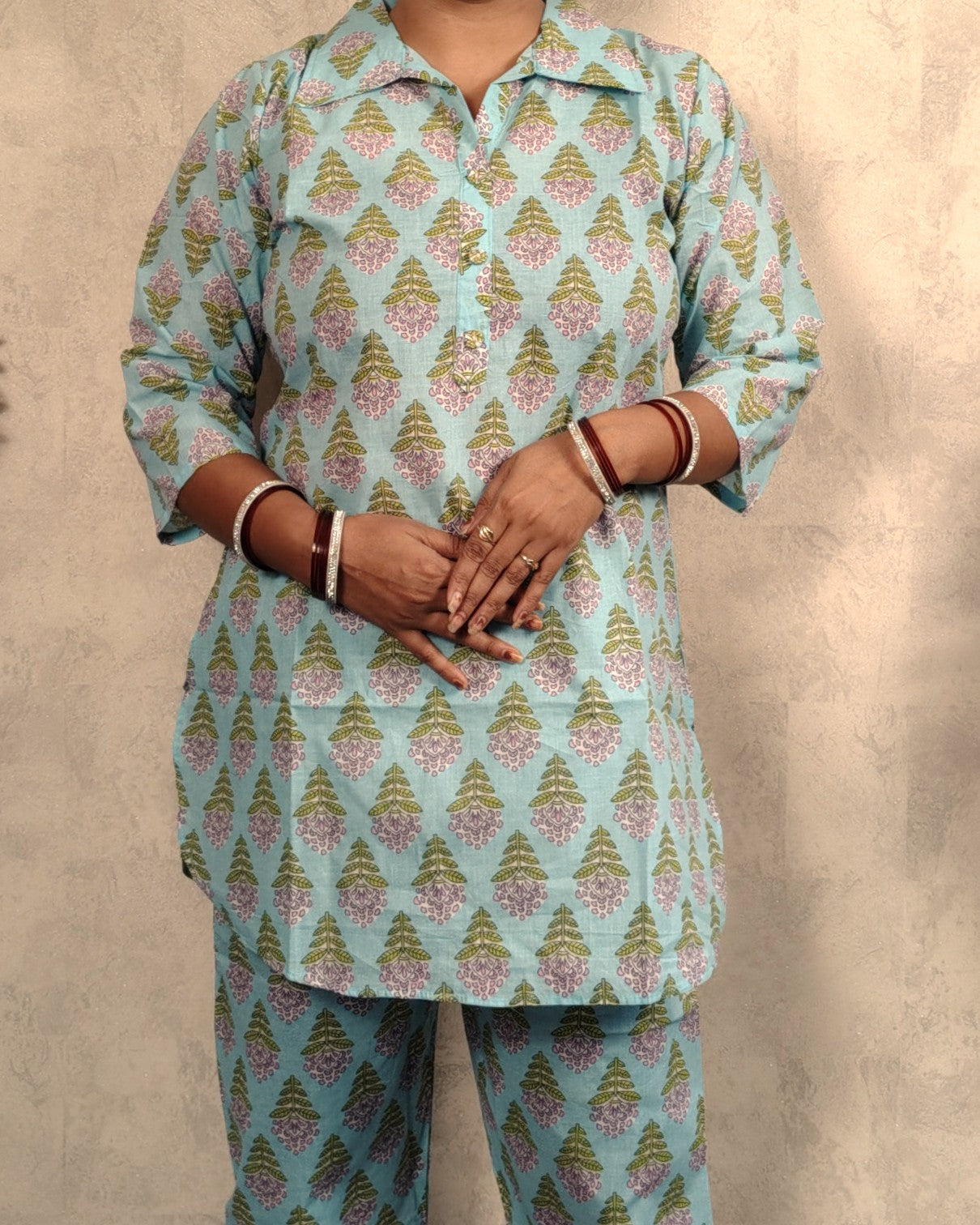 Sky Blue Printed Cotton Co-ord Set