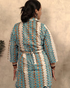 Teal & White Geometric Printed Cotton Co-ord Set