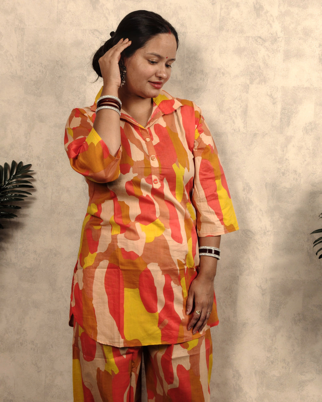 Orange Abstract Print Co-ord Set