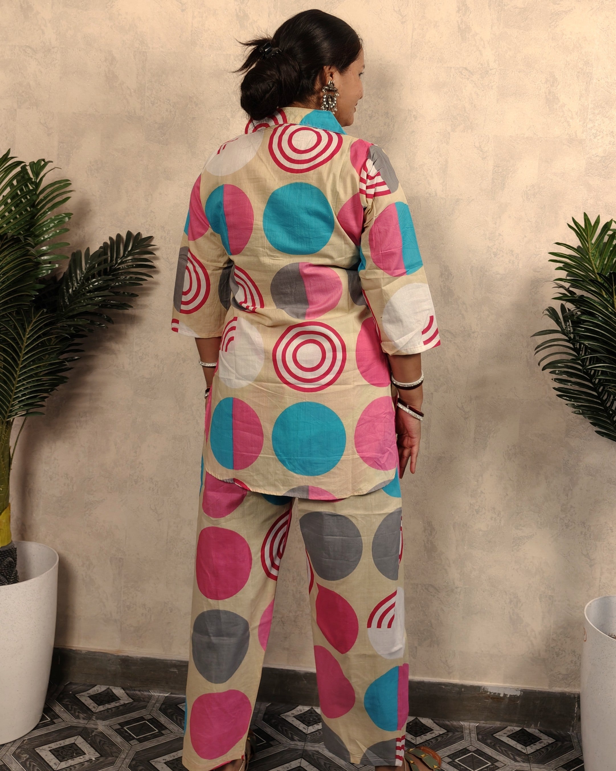 Cream & Pink Circle Print Co-ord Set