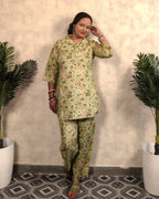 Green Floral Print Rayon Co-ord Set