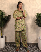Green Floral Print Rayon Co-ord Set