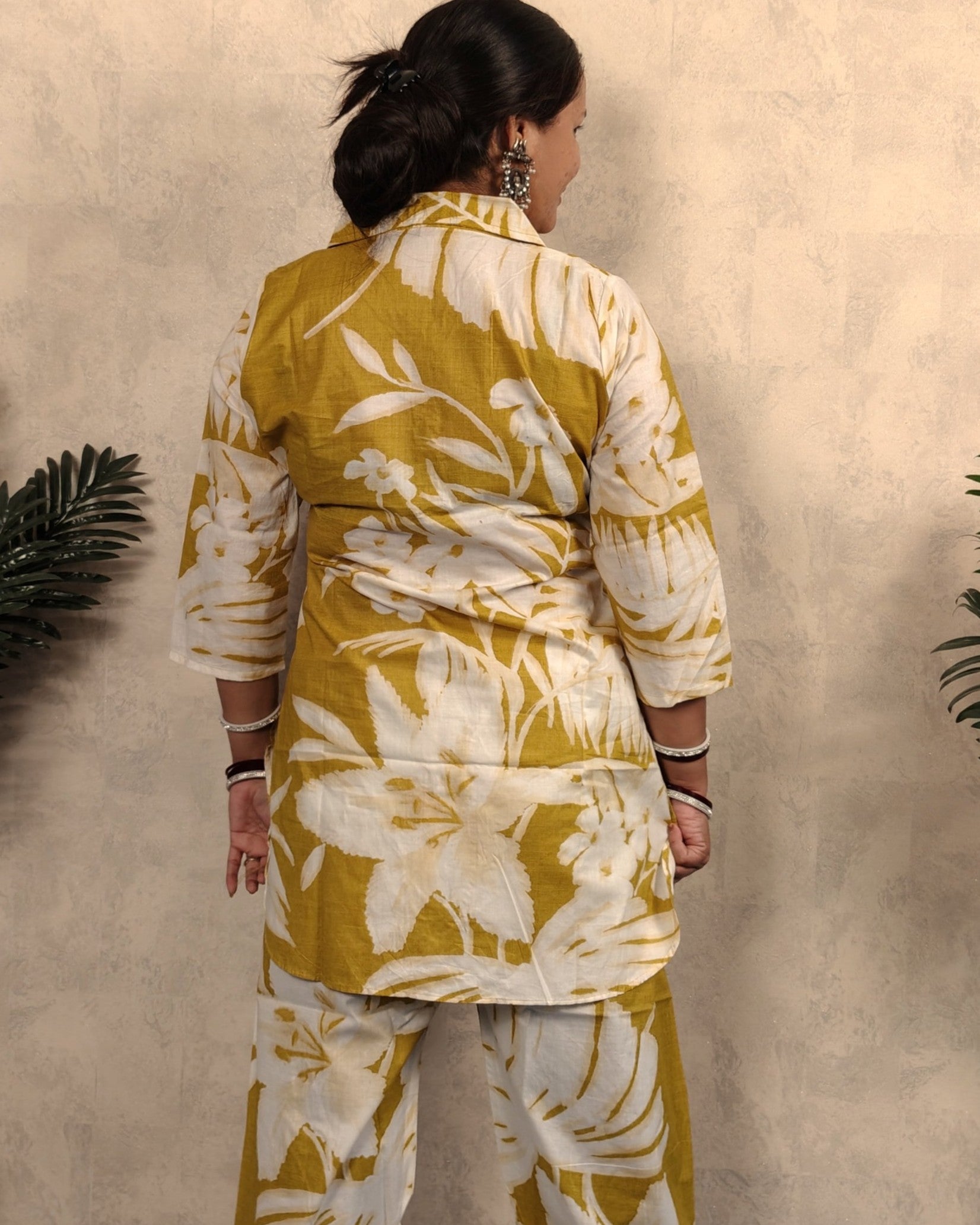 Olive & White Tropical Floral Print Cotton Co-ord Set