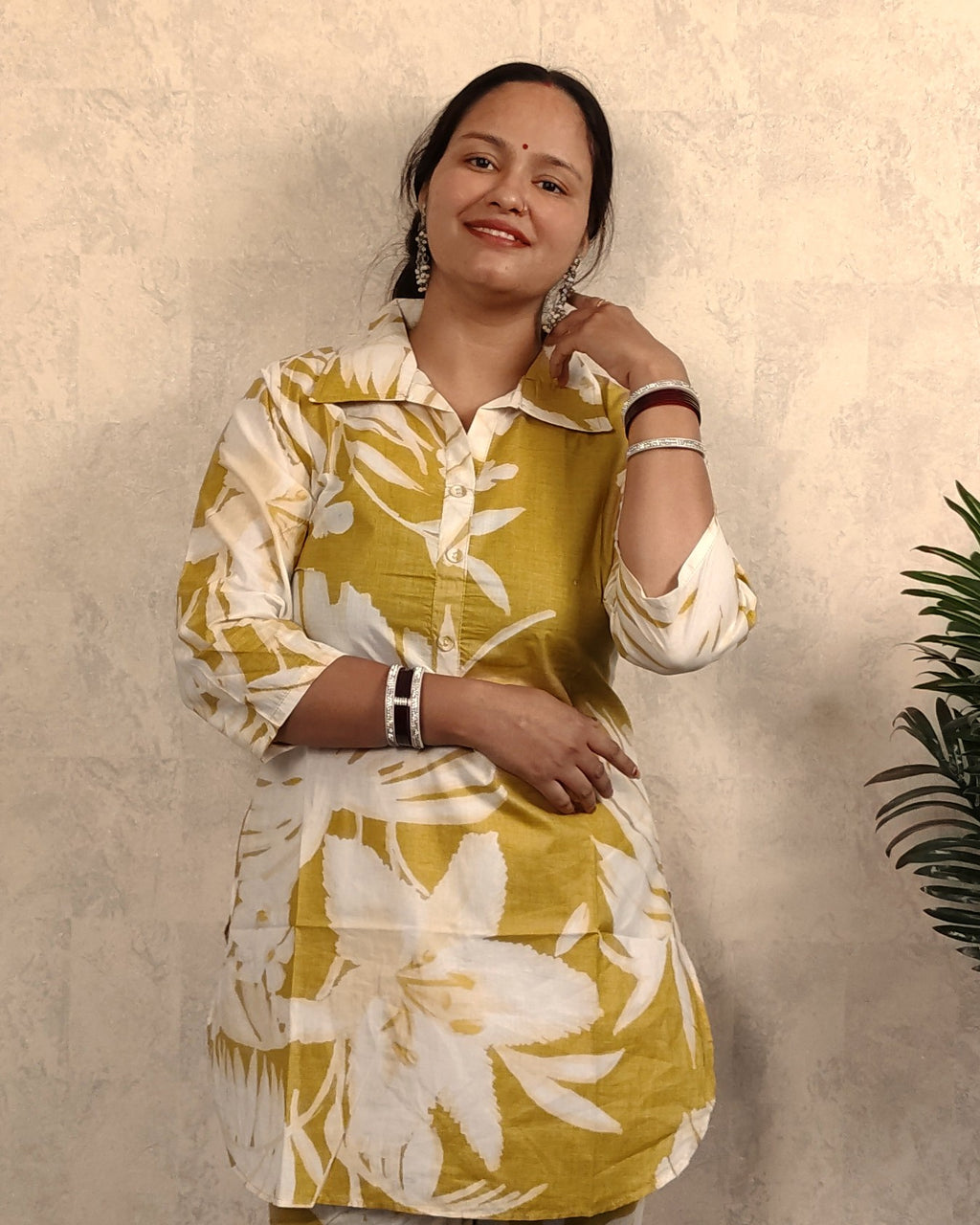 Olive & White Tropical Floral Print Cotton Co-ord Set