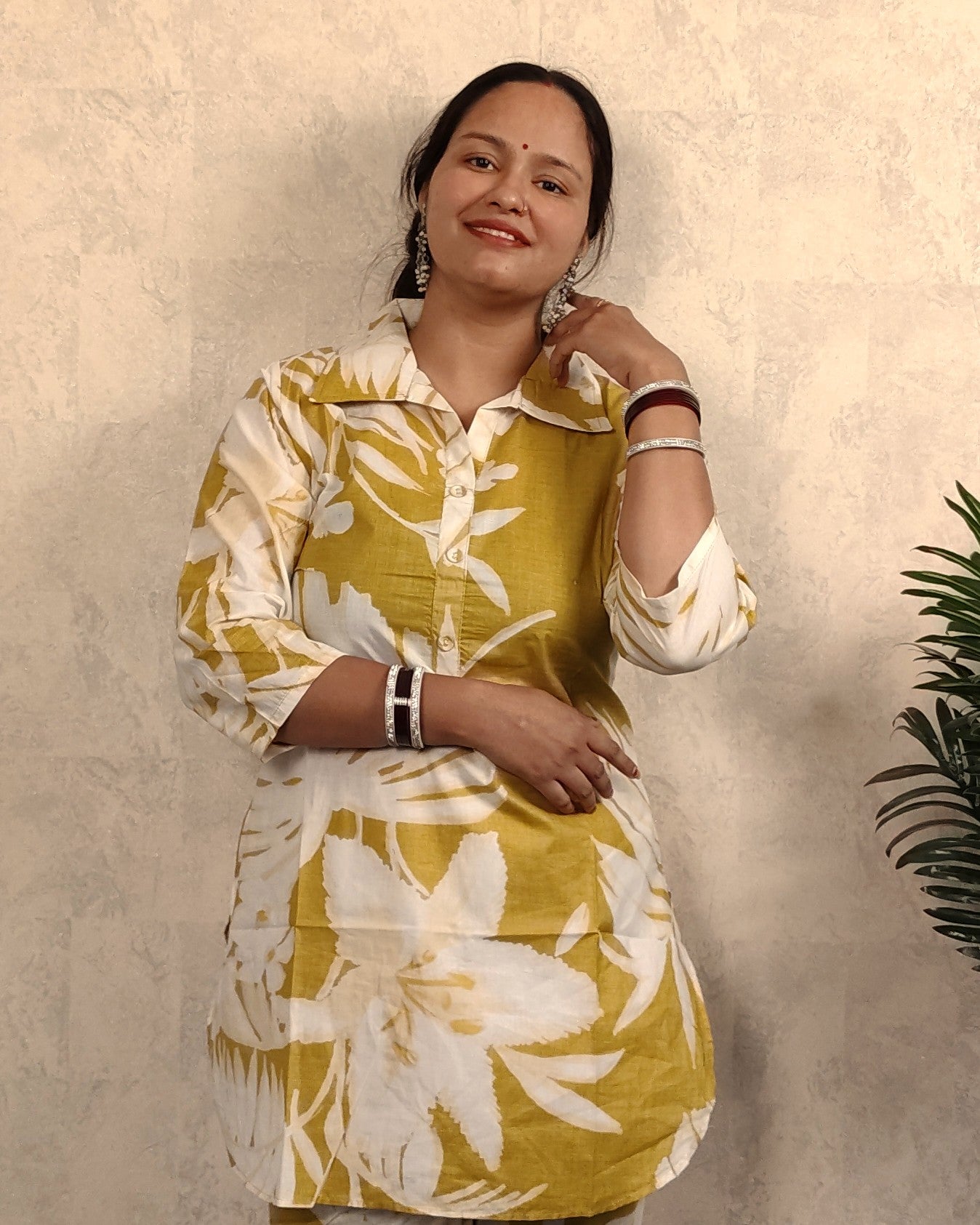 Olive & White Tropical Floral Print Cotton Co-ord Set
