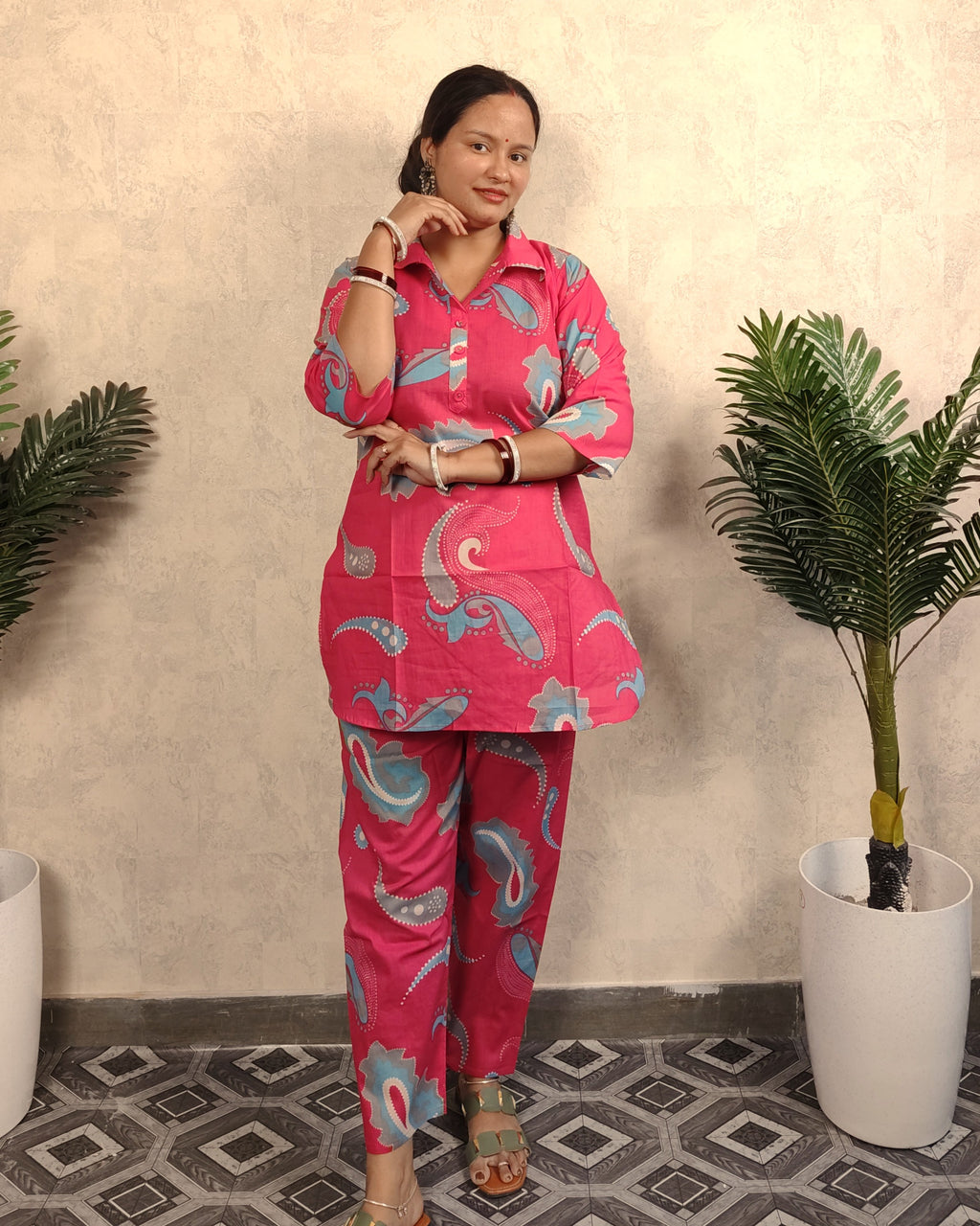 Pink & Blue Paisley Print Cotton Co-ord Set