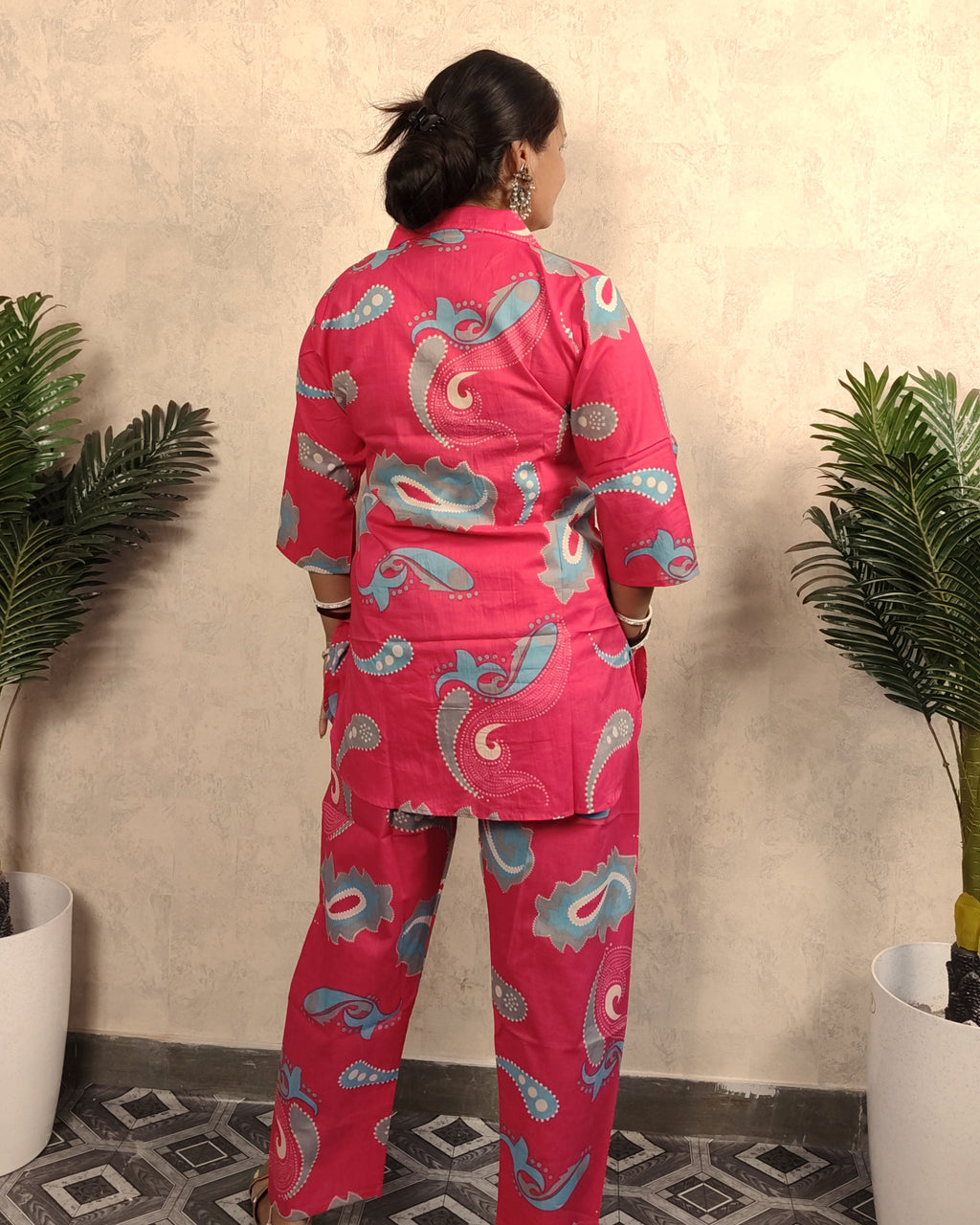 Pink & Blue Paisley Print Cotton Co-ord Set