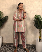 Cream & Pink Geometric Print Cotton Co-ord Set