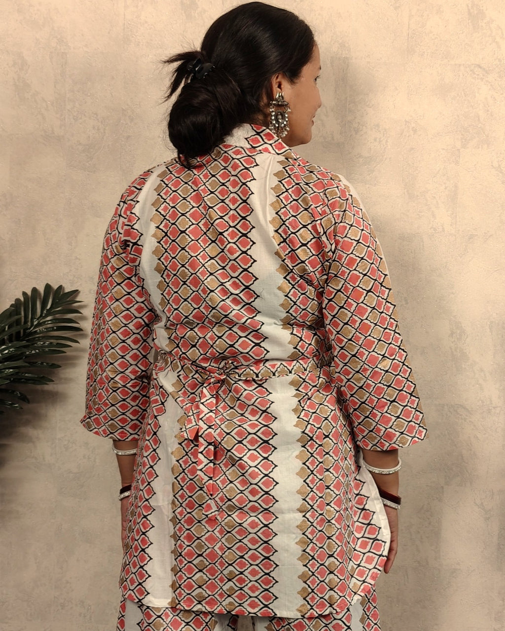 Cream & Pink Geometric Print Cotton Co-ord Set