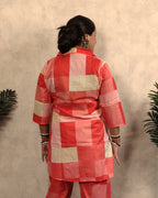 Coral Red & Cream Block Check Print Cotton Co-ord Set