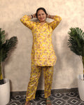 Yellow Rose Floral Print Rayon Co-ord Set