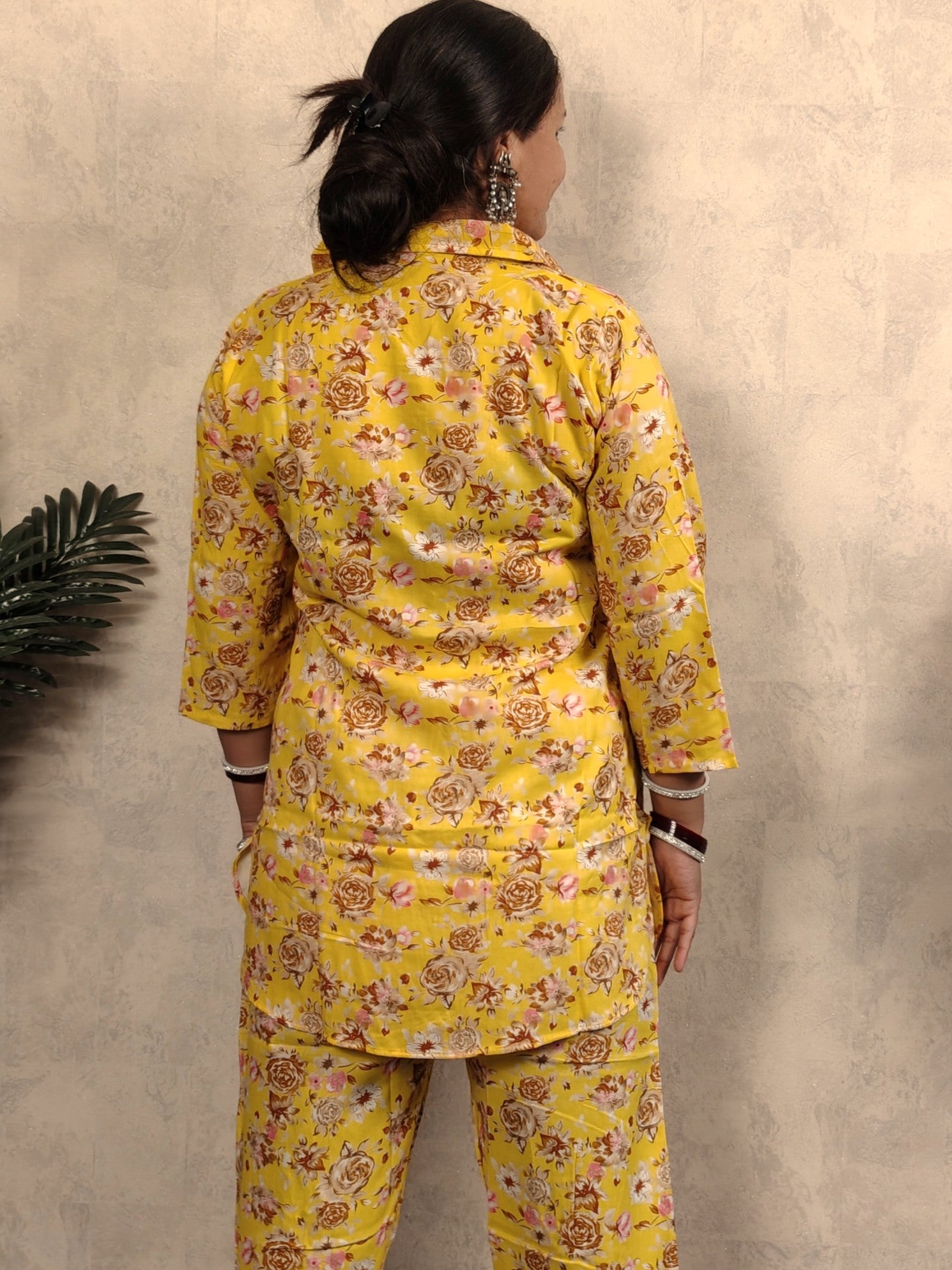 Yellow Rose Floral Print Rayon Co-ord Set