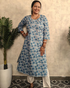 Indigo Blue Dabu Block Print Cotton Kurti