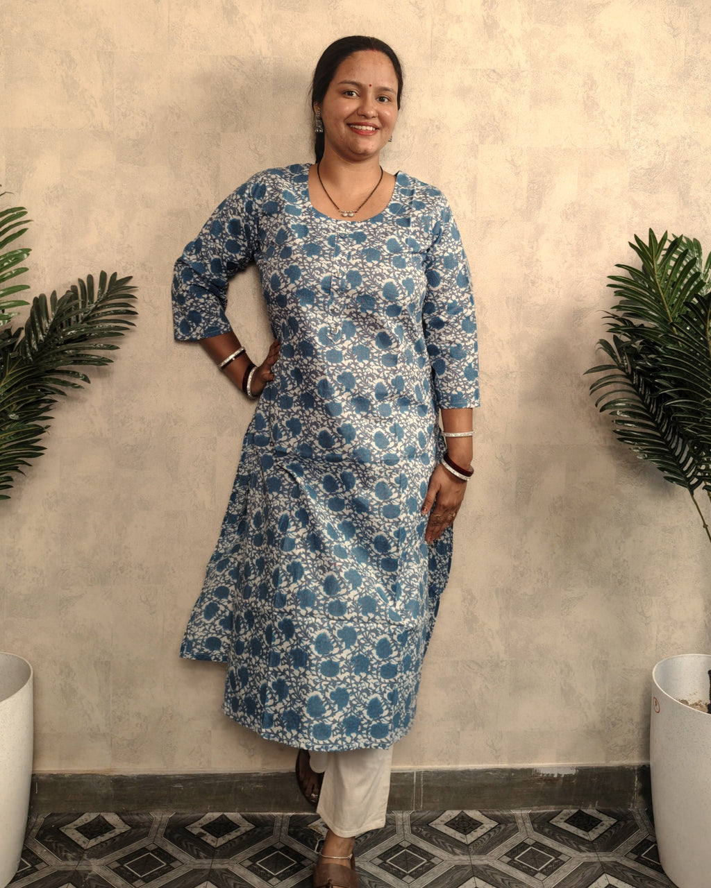 Indigo Blue Dabu Block Print Cotton Kurti