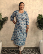 Indigo Blue Dabu Block Print Cotton Kurti