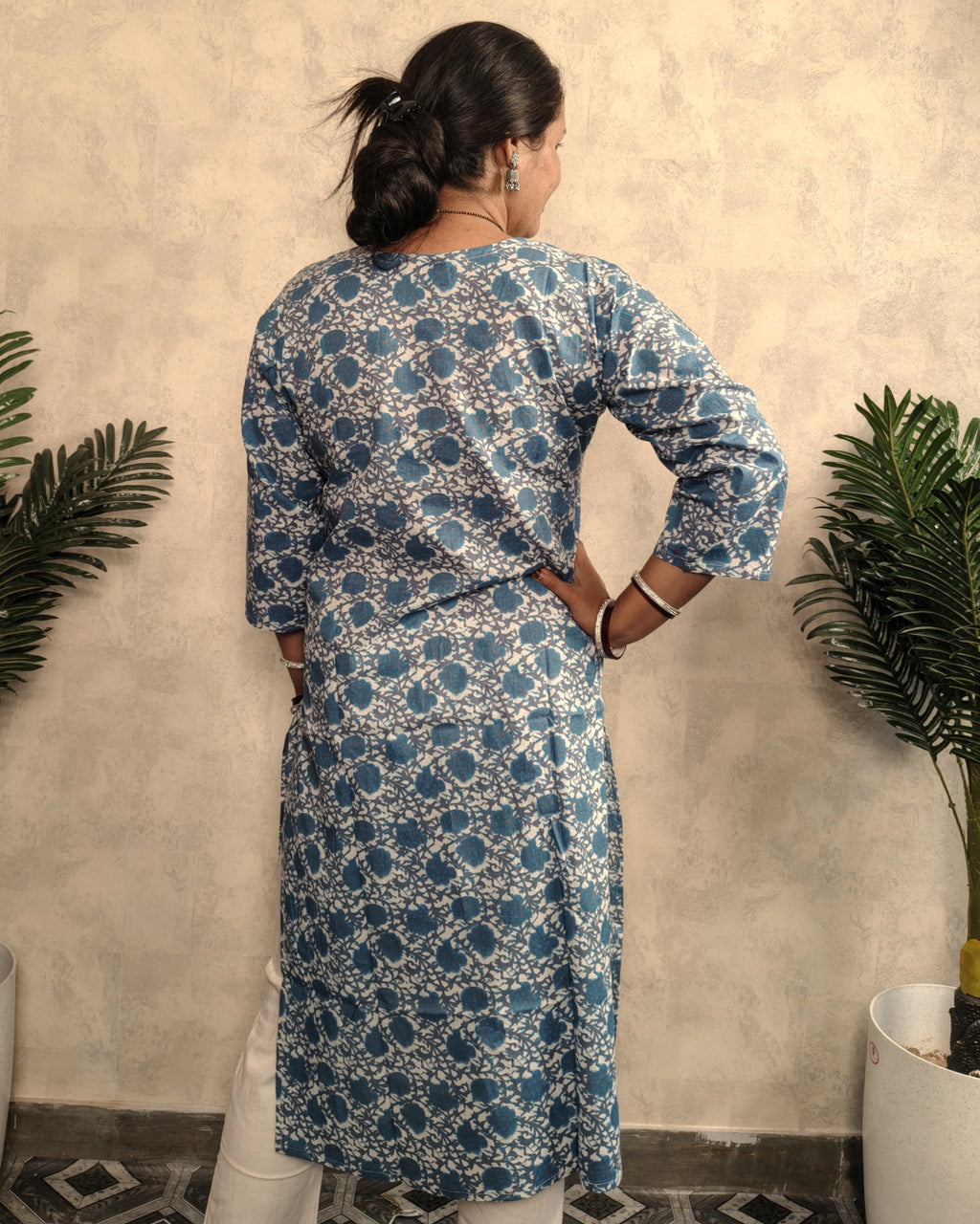 Indigo Blue Dabu Block Print Cotton Kurti