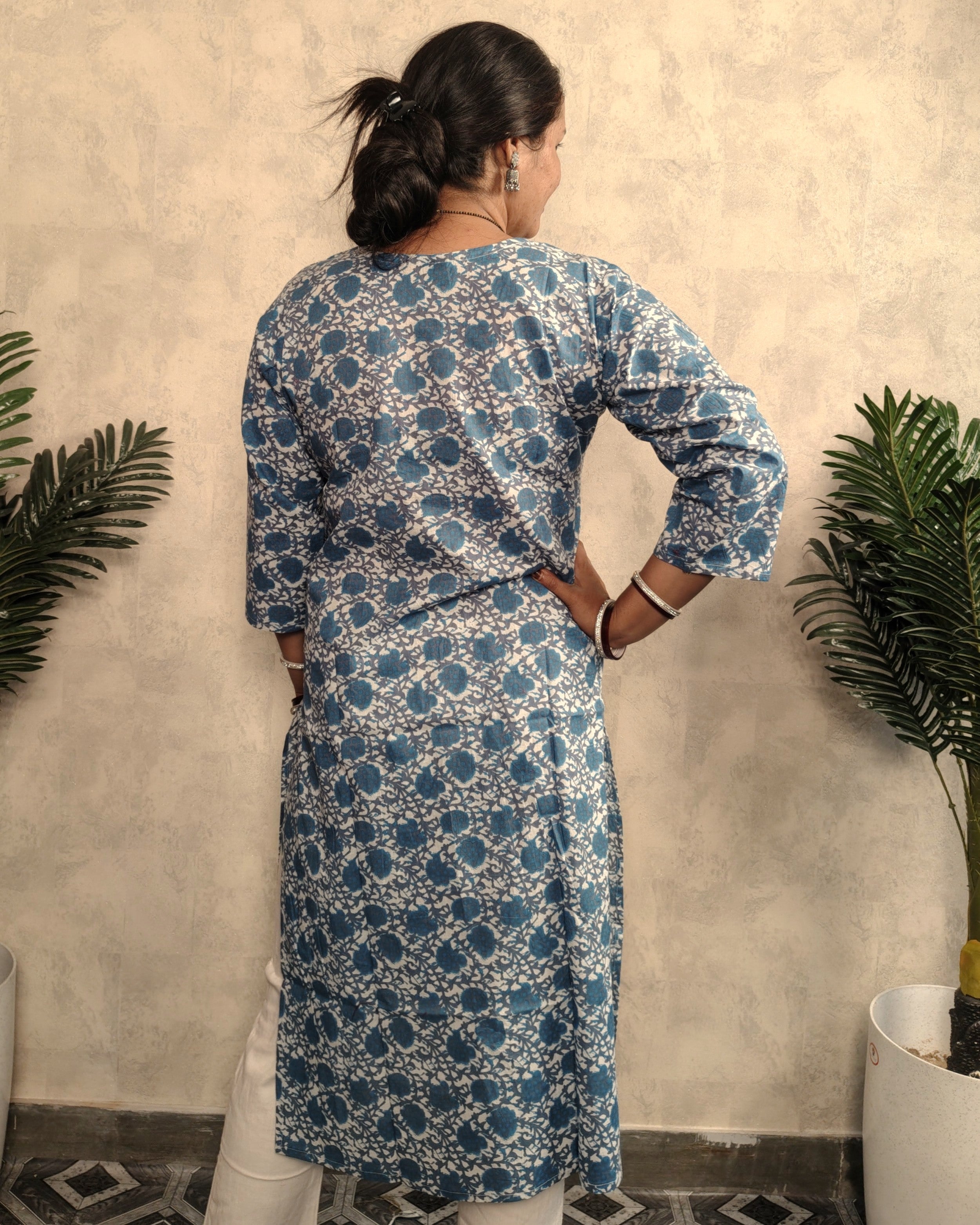 Indigo Blue Dabu Block Print Cotton Kurti