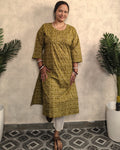 Mehendi Green Tribal Block Print Cotton Kurti