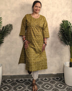 Mehendi Green Tribal Block Print Cotton Kurti