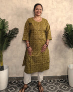 Mehendi Green Tribal Block Print Cotton Kurti