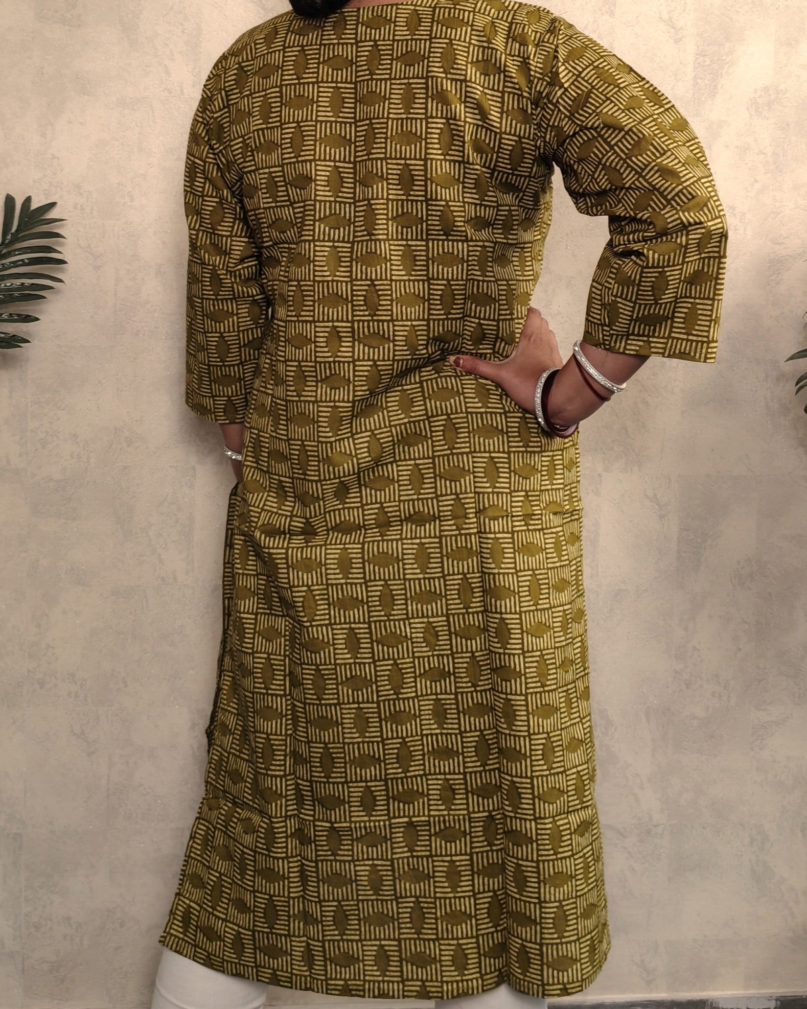 Mehendi Green Tribal Block Print Cotton Kurti