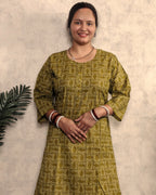 Mehendi Green Tribal Block Print Cotton Kurti