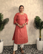 Brick Red Tribal Block Print Cotton Kurti