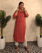 Brick Red Tribal Block Print Cotton Kurti