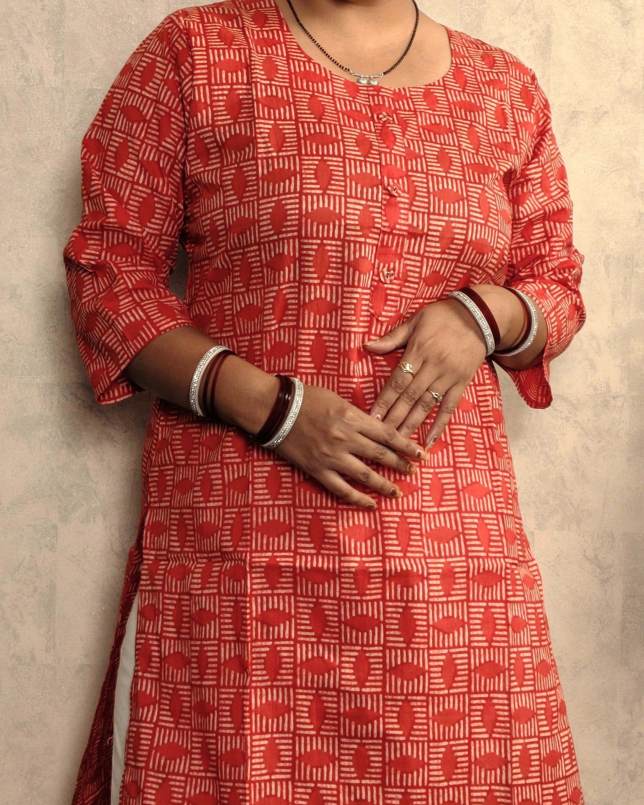Brick Red Tribal Block Print Cotton Kurti