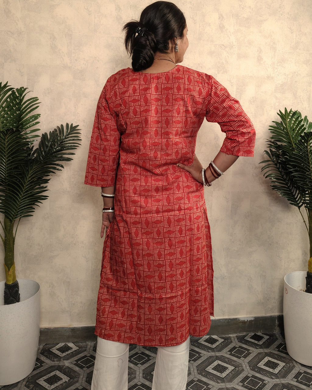 Brick Red Tribal Block Print Cotton Kurti