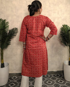 Brick Red Tribal Block Print Cotton Kurti