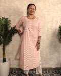 Ivory Pink Floral Booti Block Print Cotton Kurti