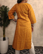 Mustard Yellow Bird Booti Block Print Cotton Kurti
