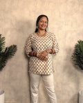 Off-White Paisley Booti Block Print Cotton Short Kurti