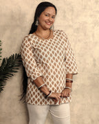 Off-White Paisley Booti Block Print Cotton Short Kurti