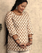 Off-White Paisley Booti Block Print Cotton Short Kurti