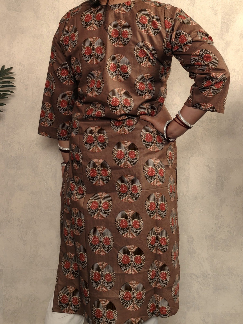 Walnut Brown Tree of Life Ajrakh Block Print Cotton Straight Kurta