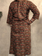 Walnut Brown Tree of Life Ajrakh Block Print Cotton Straight Kurta