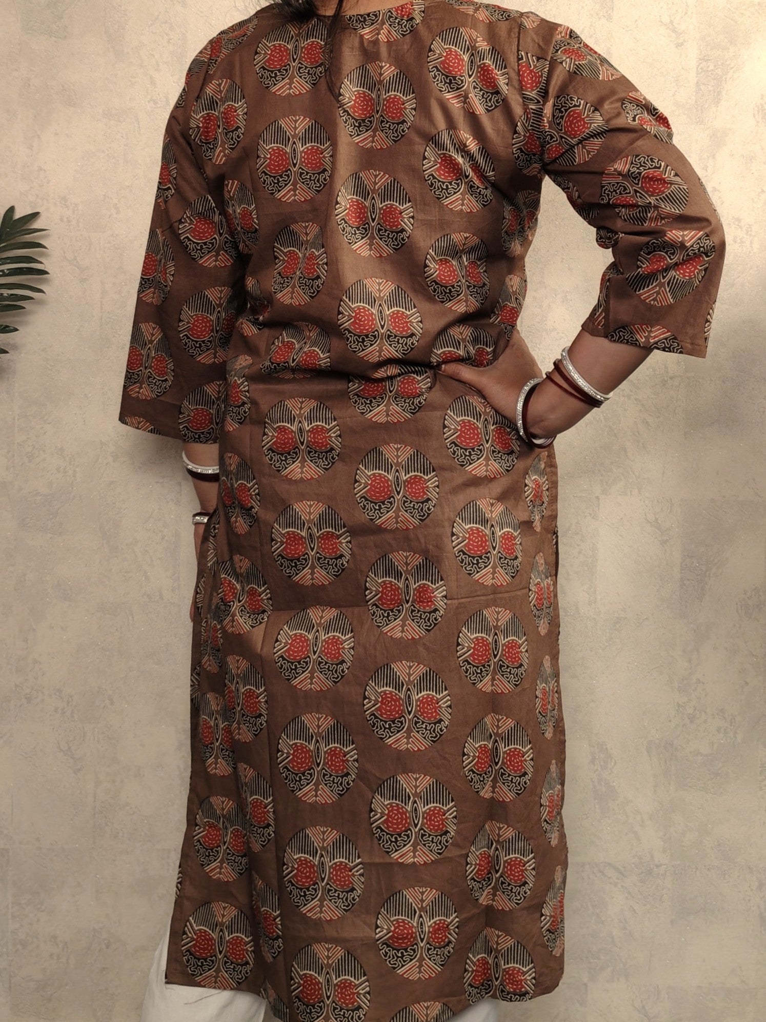 Walnut Brown Tree of Life Ajrakh Block Print Cotton Straight Kurta